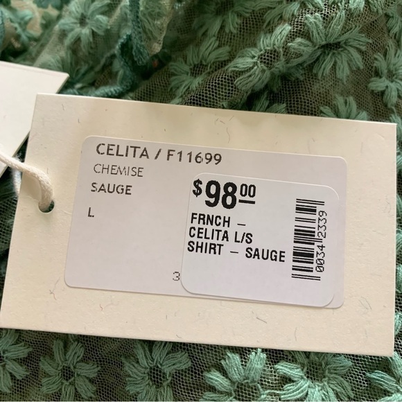 FRNCH NWT Celita Sauge Blouse Sheer Green With Floral Embroidery Throughout - Picture 7 of 11